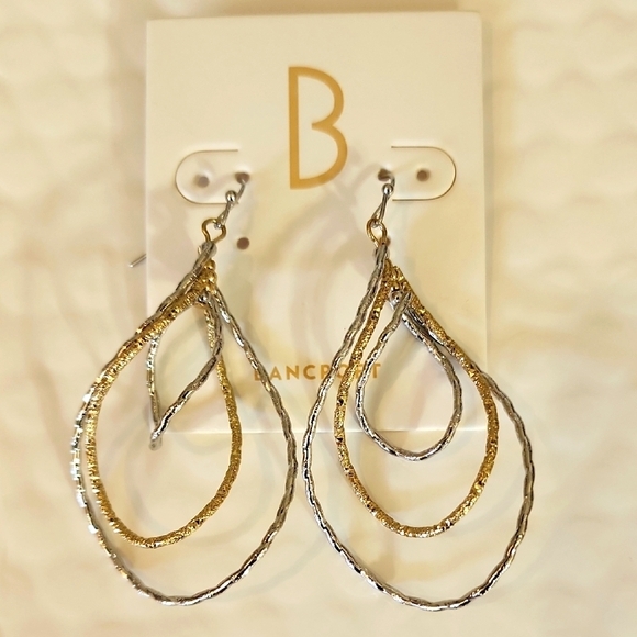 Bancroft Gold and Silver Tone Triple Teardrop Earrings with Sparkling Accents - Picture 2 of 4
